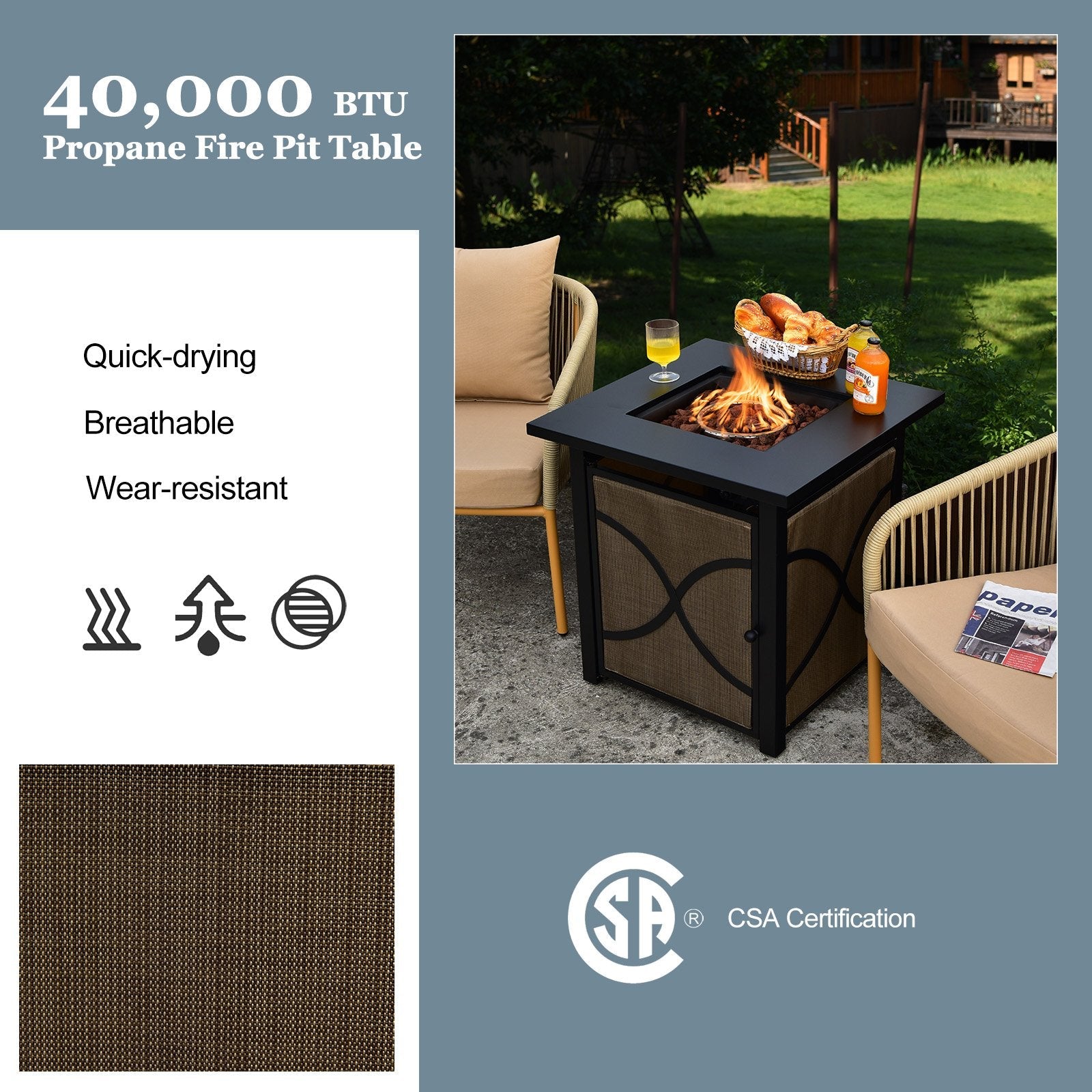 25 Inch 40000 BTU Propane Fire Pit Table with Lid and Fire Glass, Multicolor Fire Pits   at Gallery Canada