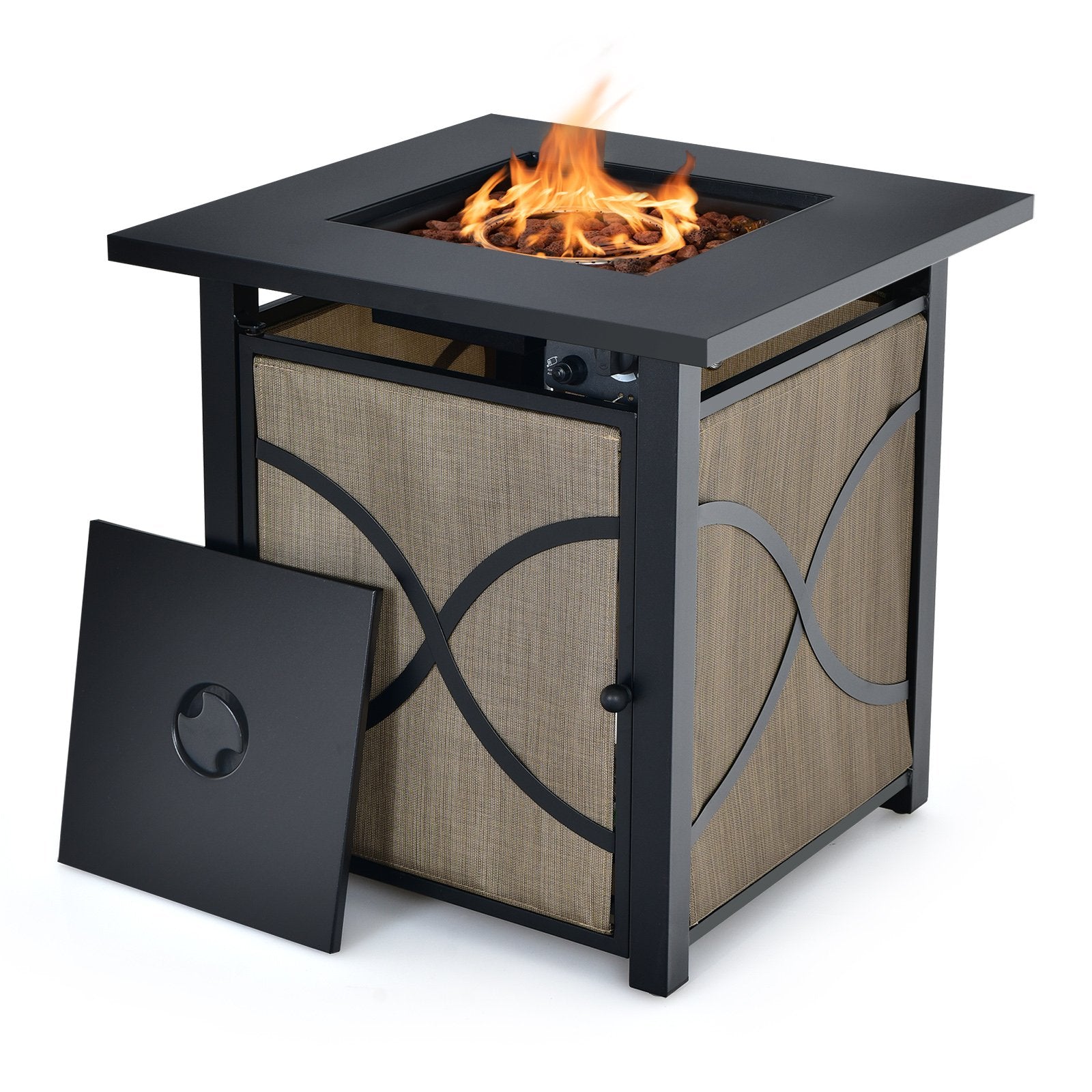 25 Inch 40000 BTU Propane Fire Pit Table with Lid and Fire Glass, Multicolor Fire Pits   at Gallery Canada