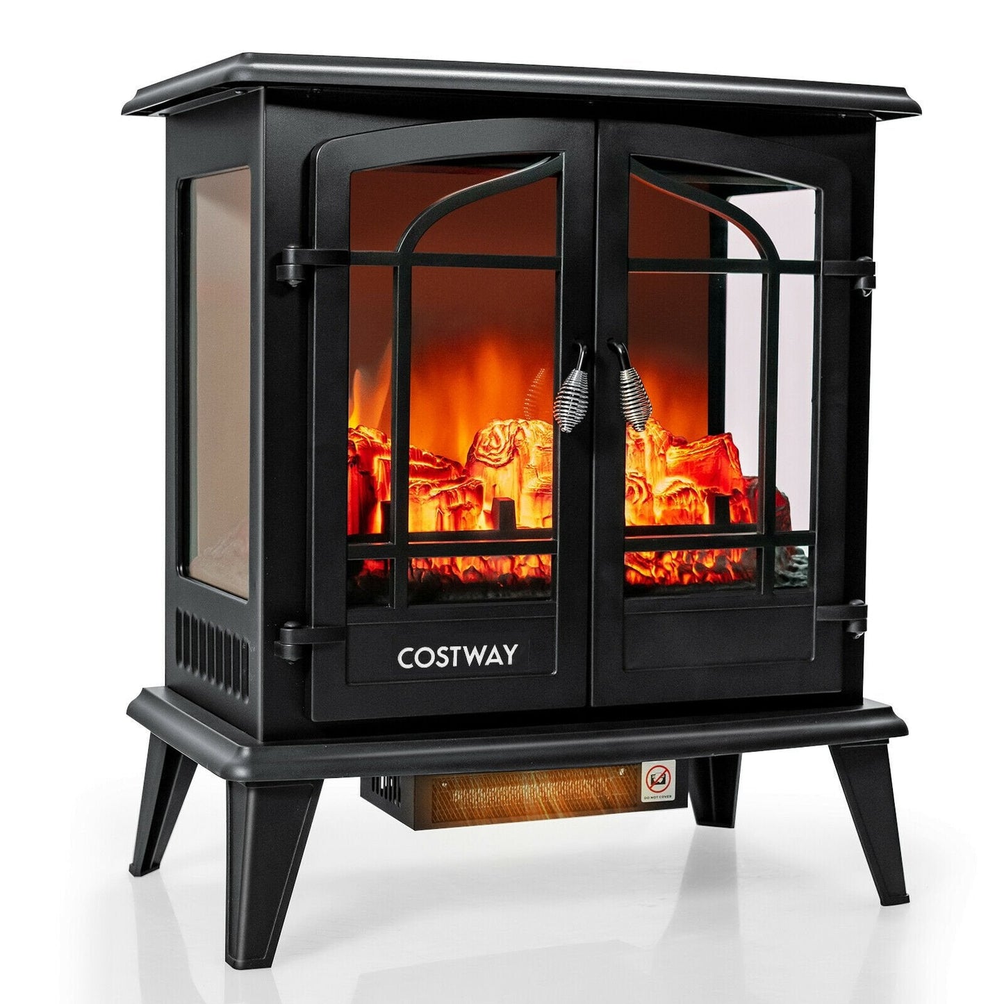 25 Inch Freestanding Electric Fireplace Heater with Realistic Flame effect, Black Fireplaces   at Gallery Canada