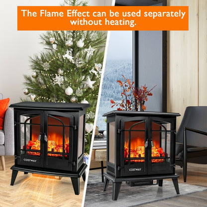 25 Inch Freestanding Electric Fireplace Heater with Realistic Flame effect, Black Fireplaces   at Gallery Canada