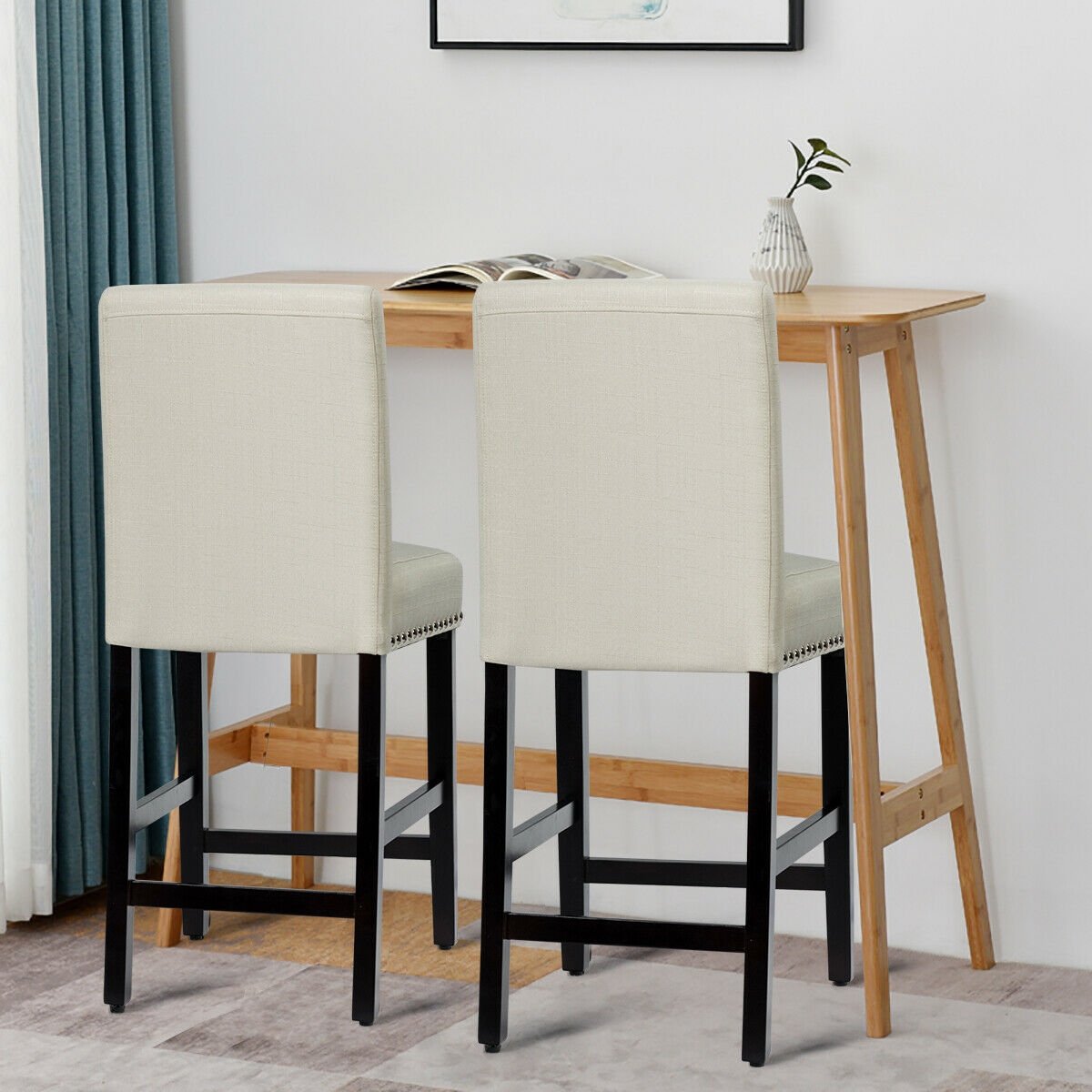 25 Inch Kitchen Chairs w/ Rubber Wood Legs, Beige Bar Stools   at Gallery Canada