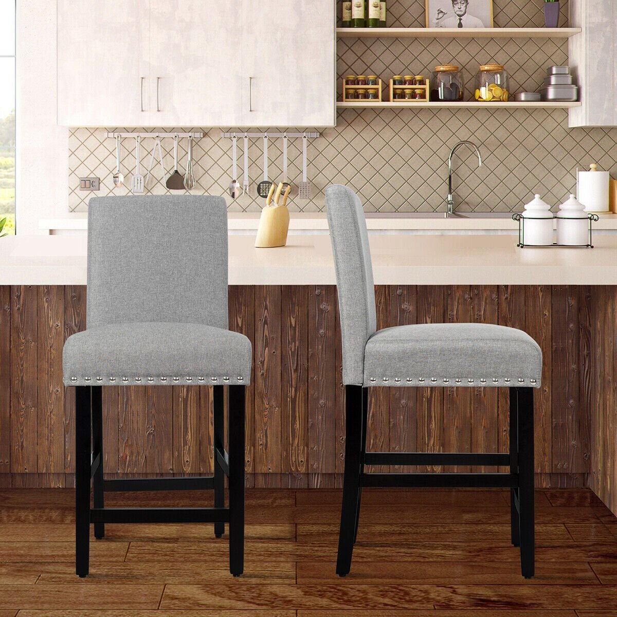 25 Inch Kitchen Chairs w/ Rubber Wood Legs, Gray Bar Stools   at Gallery Canada