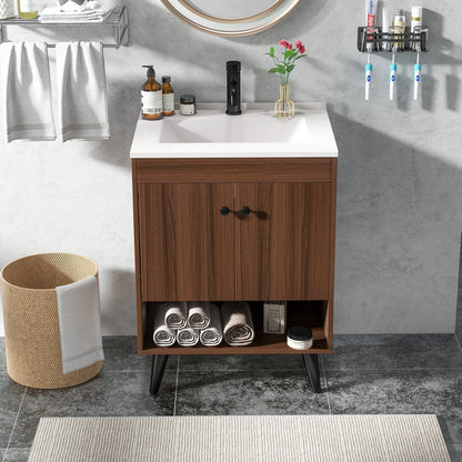 25 Inch Wooden Bathroom Storage Cabinet with Sink, Walnut Floor Cabinets   at Gallery Canada