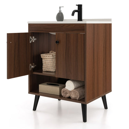 25 Inch Wooden Bathroom Storage Cabinet with Sink, Walnut Floor Cabinets   at Gallery Canada