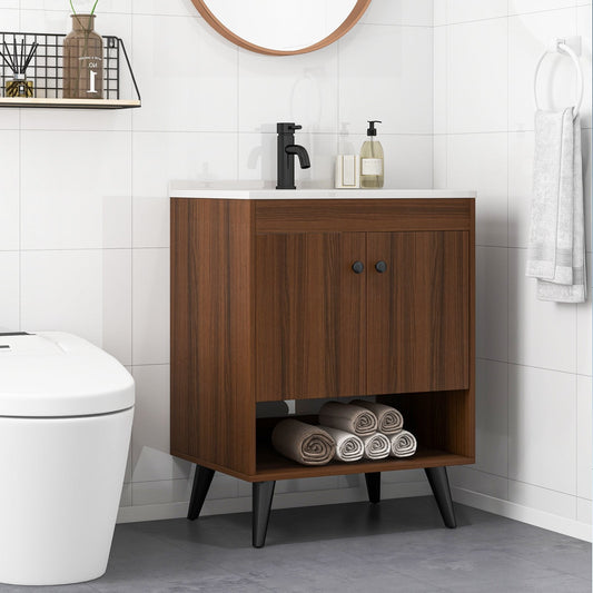 25 Inch Wooden Bathroom Storage Cabinet with Sink, Walnut Floor Cabinets   at Gallery Canada