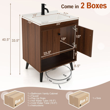 25 Inch Wooden Bathroom Storage Cabinet with Sink, Walnut Floor Cabinets   at Gallery Canada