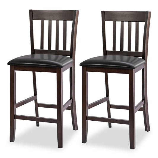 25 Inches Set of 2 Bar Stools with Rubber Wood Legs, Espresso Bar Stools   at Gallery Canada