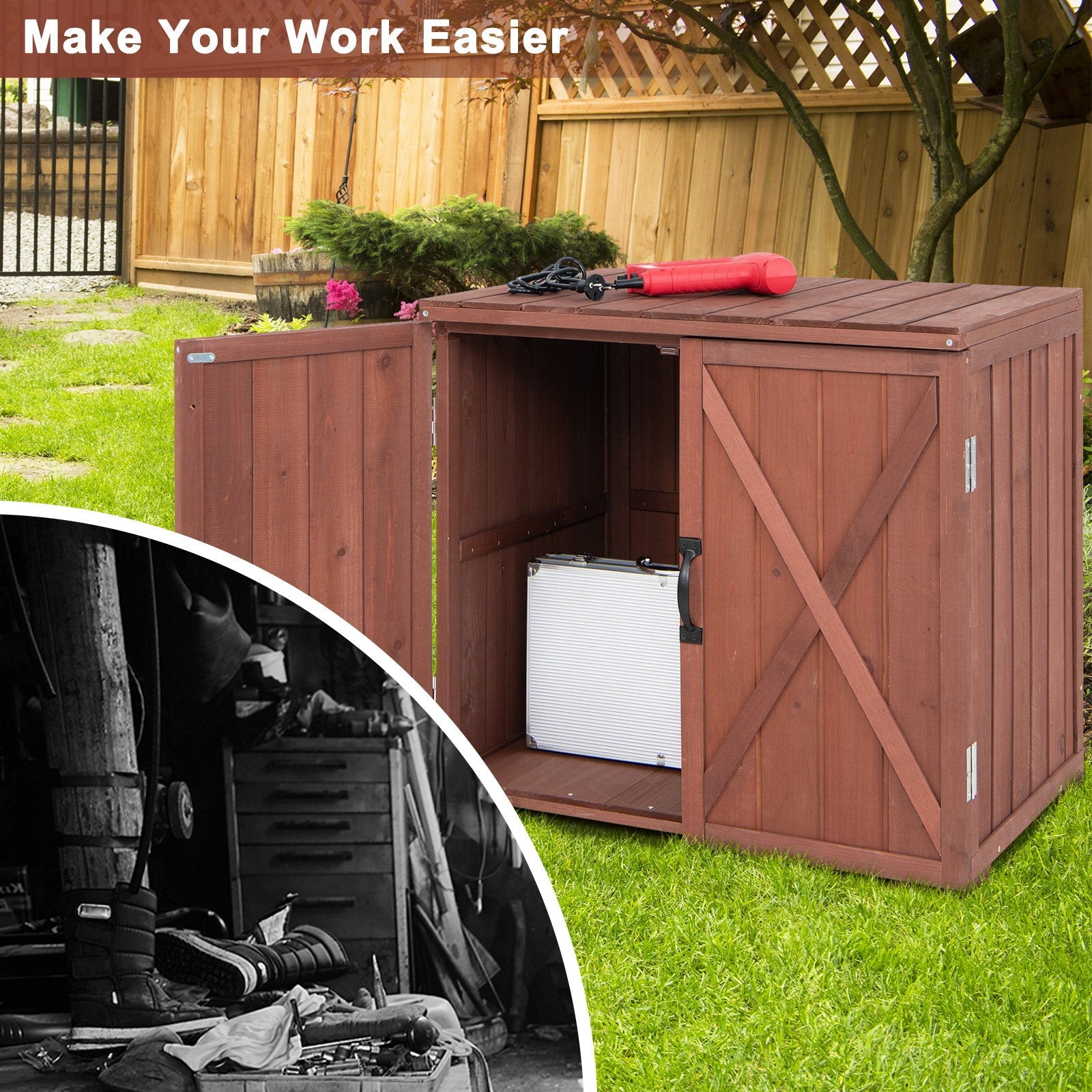 2.5 x 2 Feet Outdoor Wooden Storage Cabinet with Double Doors, Brown Sheds & Outdoor Storage   at Gallery Canada