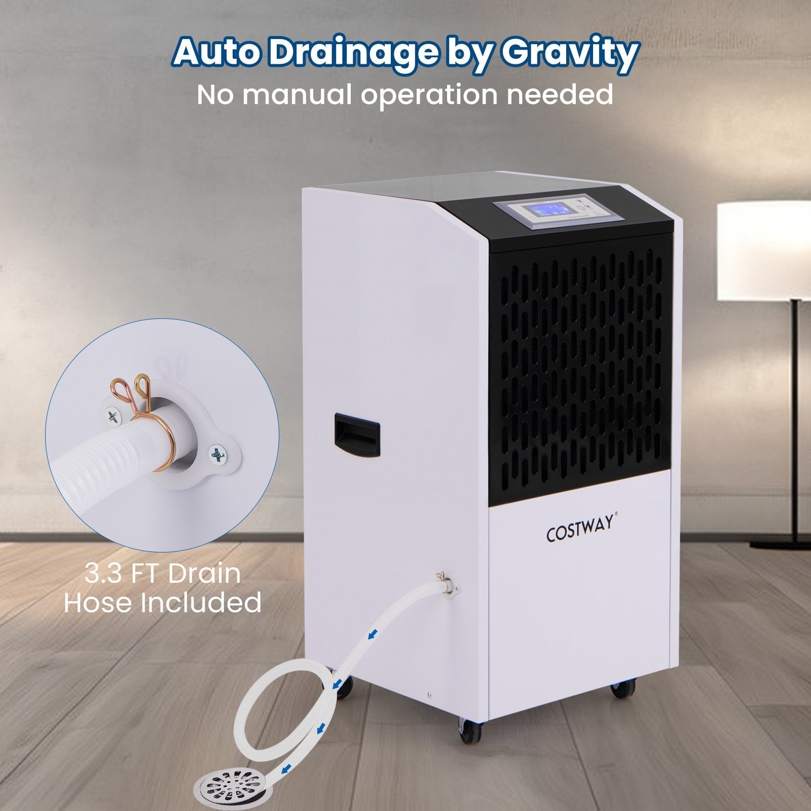 250 Pints Commercial Dehumidifier with Drain Hose Large Spaces up to 8500 Sq.Ft, White Dehumidifiers   at Gallery Canada