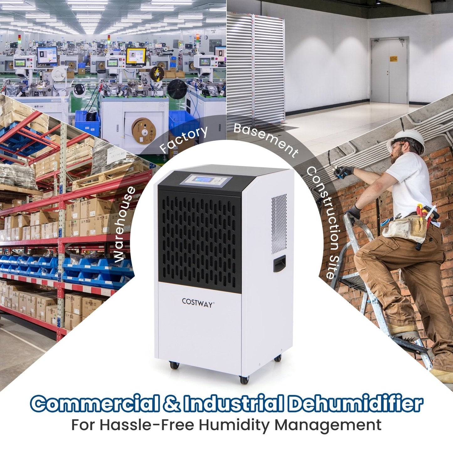 250 Pints Commercial Dehumidifier with Drain Hose Large Spaces up to 8500 Sq.Ft, White Dehumidifiers   at Gallery Canada