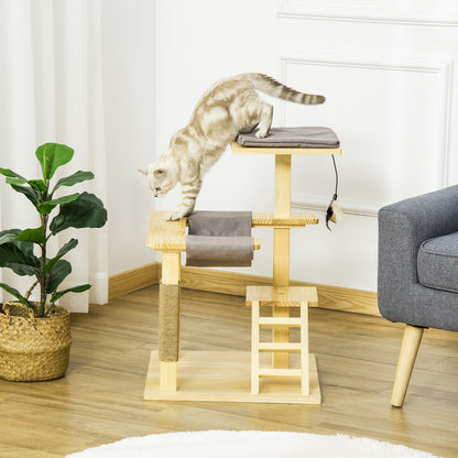 Pinewood Cat Tree Activity Center with Jute Scratching Post and Bed, Multi-Color Cat Posts   at Gallery Canada