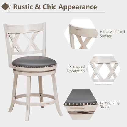 25.5 Inch Hand-Antiqued Stool Set of 2 with Wider Padded Seat, White Bar Stools   at Gallery Canada