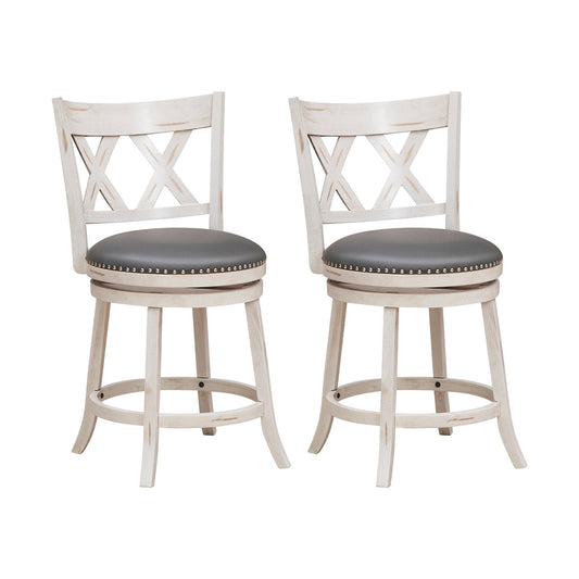 25.5 Inch Hand-Antiqued Stool Set of 2 with Wider Padded Seat, White Bar Stools   at Gallery Canada