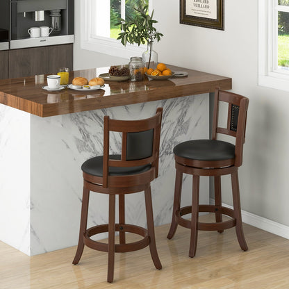 25.5 Inch/30.5 Inch Upholstered Bar Stools Set of 2 with Curved Backrest and Footrest-25.5 inches, Rustic Brown Bar Stools   at Gallery Canada