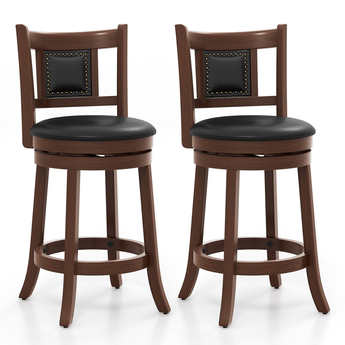 25.5 Inch/30.5 Inch Upholstered Bar Stools Set of 2 with Curved Backrest and Footrest-25.5 inches, Rustic Brown Bar Stools   at Gallery Canada