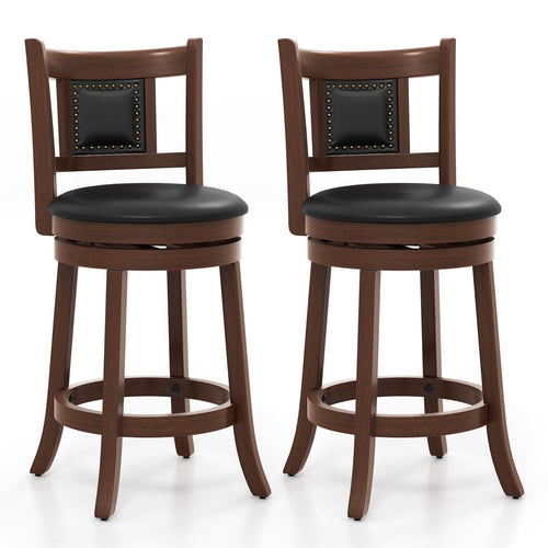 25.5 Inch/30.5 Inch Upholstered Bar Stools Set of 2 with Curved Backrest and Footrest-25.5 inches, Rustic Brown