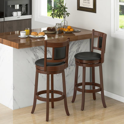 25.5 Inch/30.5 Inch Upholstered Bar Stools Set of 2 with Curved Backrest and Footrest-30.5 Inches, Rustic Brown Bar Stools   at Gallery Canada