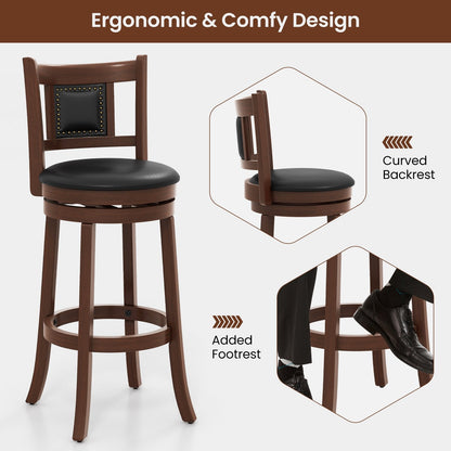 25.5 Inch/30.5 Inch Upholstered Bar Stools Set of 2 with Curved Backrest and Footrest-30.5 Inches, Rustic Brown Bar Stools   at Gallery Canada