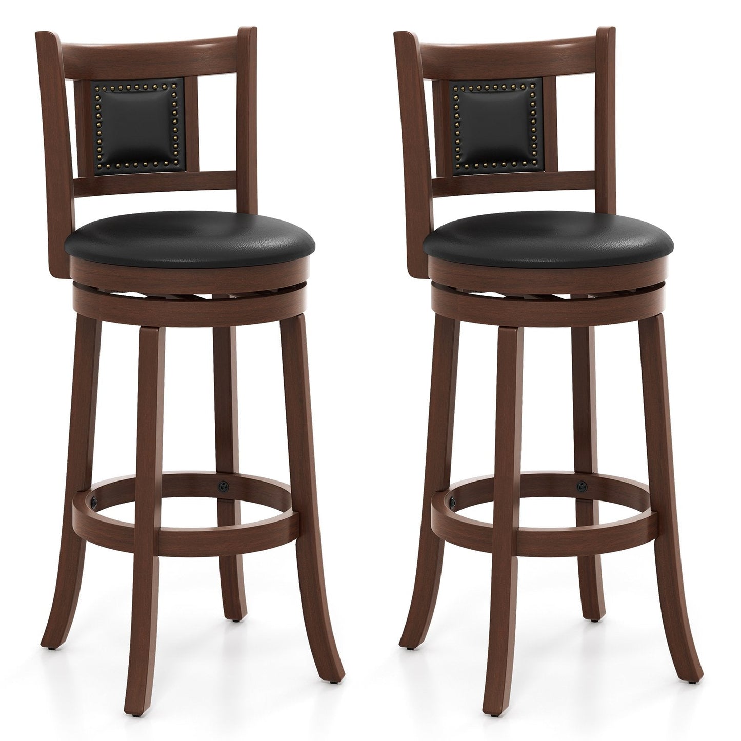 25.5 Inch/30.5 Inch Upholstered Bar Stools Set of 2 with Curved Backrest and Footrest-30.5 Inches, Rustic Brown Bar Stools   at Gallery Canada