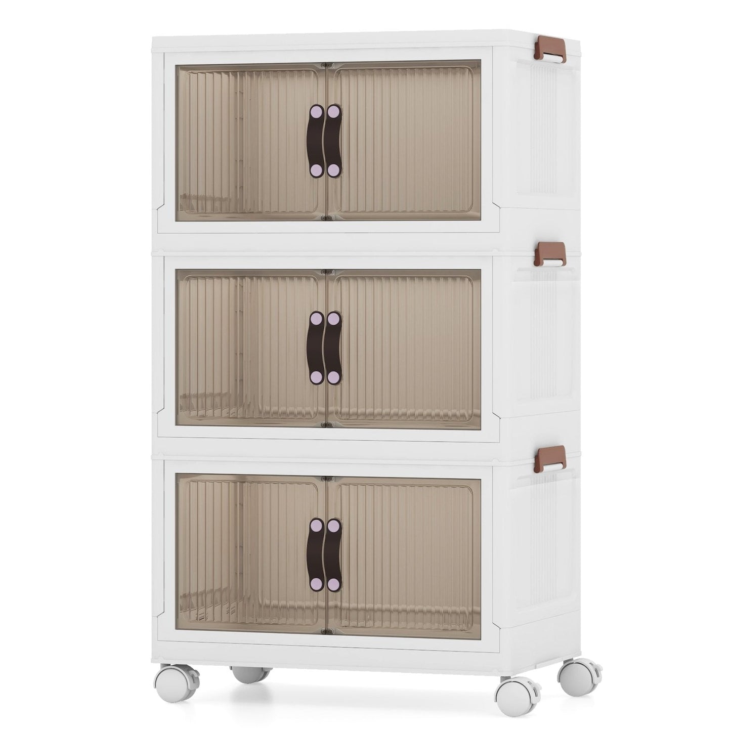 25.5/60 Gal 3-Tier Stackable Storage Boxes Bins with Magnetic Doors and Lockable Casters-M Cabinets & Chests   at Gallery Canada