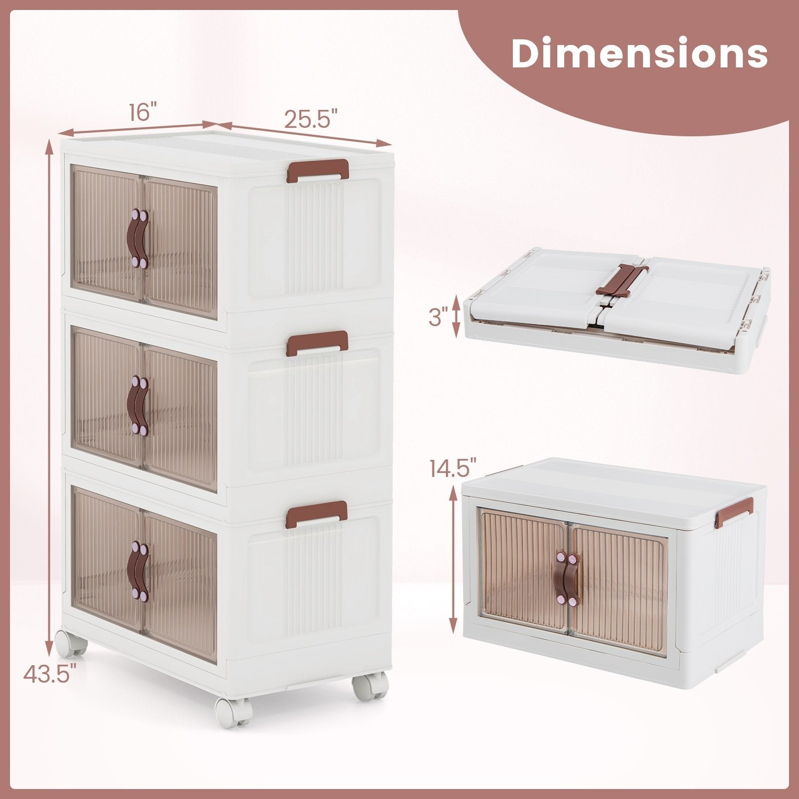 25.5/60 Gal 3-Tier Stackable Storage Boxes Bins with Magnetic Doors and Lockable Casters-M Cabinets & Chests   at Gallery Canada