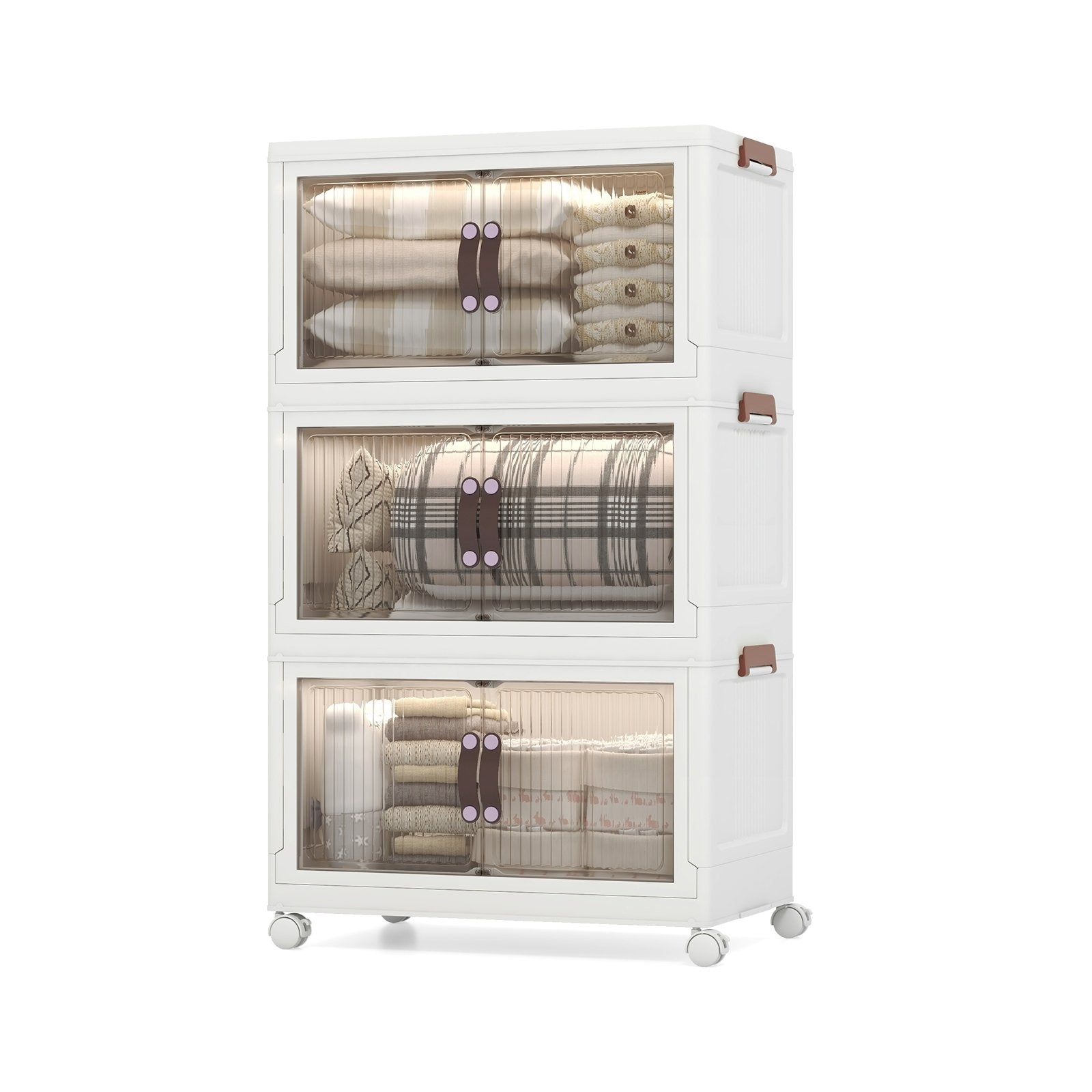 25.5/60 Gal 3-Tier Stackable Storage Boxes Bins with Magnetic Doors and Lockable Casters-M Cabinets & Chests   at Gallery Canada