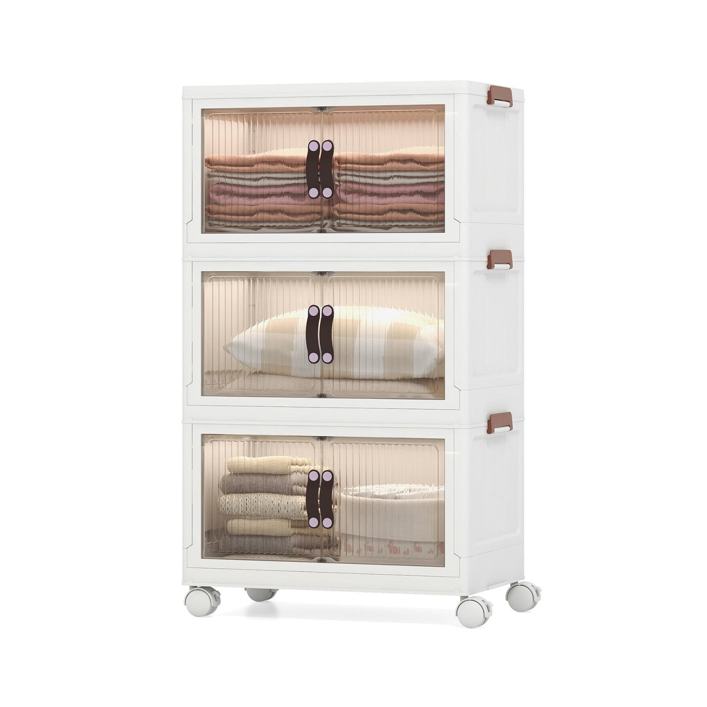 25.5/60 Gal 3-Tier Stackable Storage Boxes Bins with Magnetic Doors and Lockable Casters-S Cabinets & Chests   at Gallery Canada