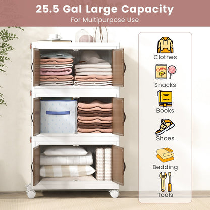 25.5/60 Gal 3-Tier Stackable Storage Boxes Bins with Magnetic Doors and Lockable Casters-S Cabinets & Chests   at Gallery Canada