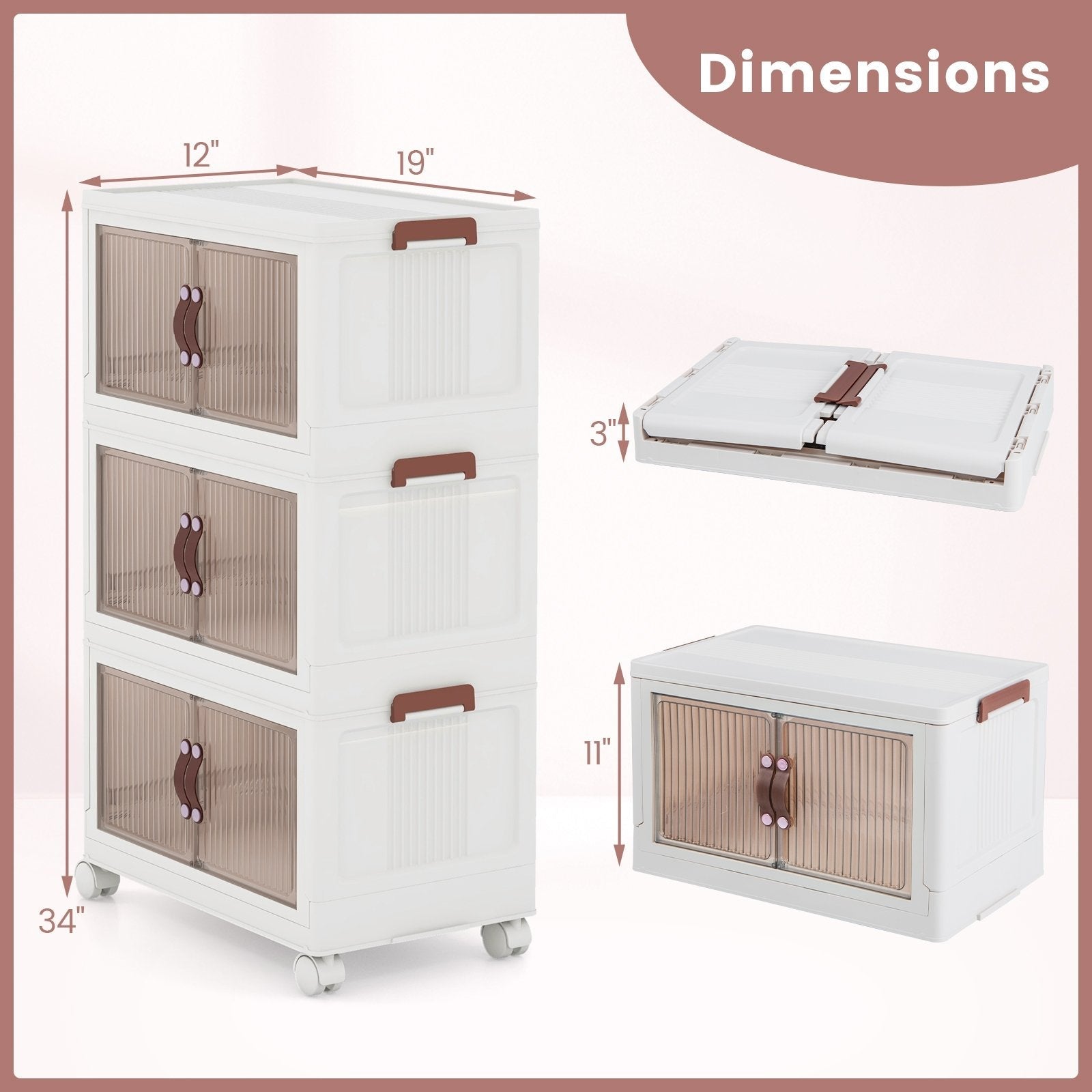 25.5/60 Gal 3-Tier Stackable Storage Boxes Bins with Magnetic Doors and Lockable Casters-S Cabinets & Chests   at Gallery Canada