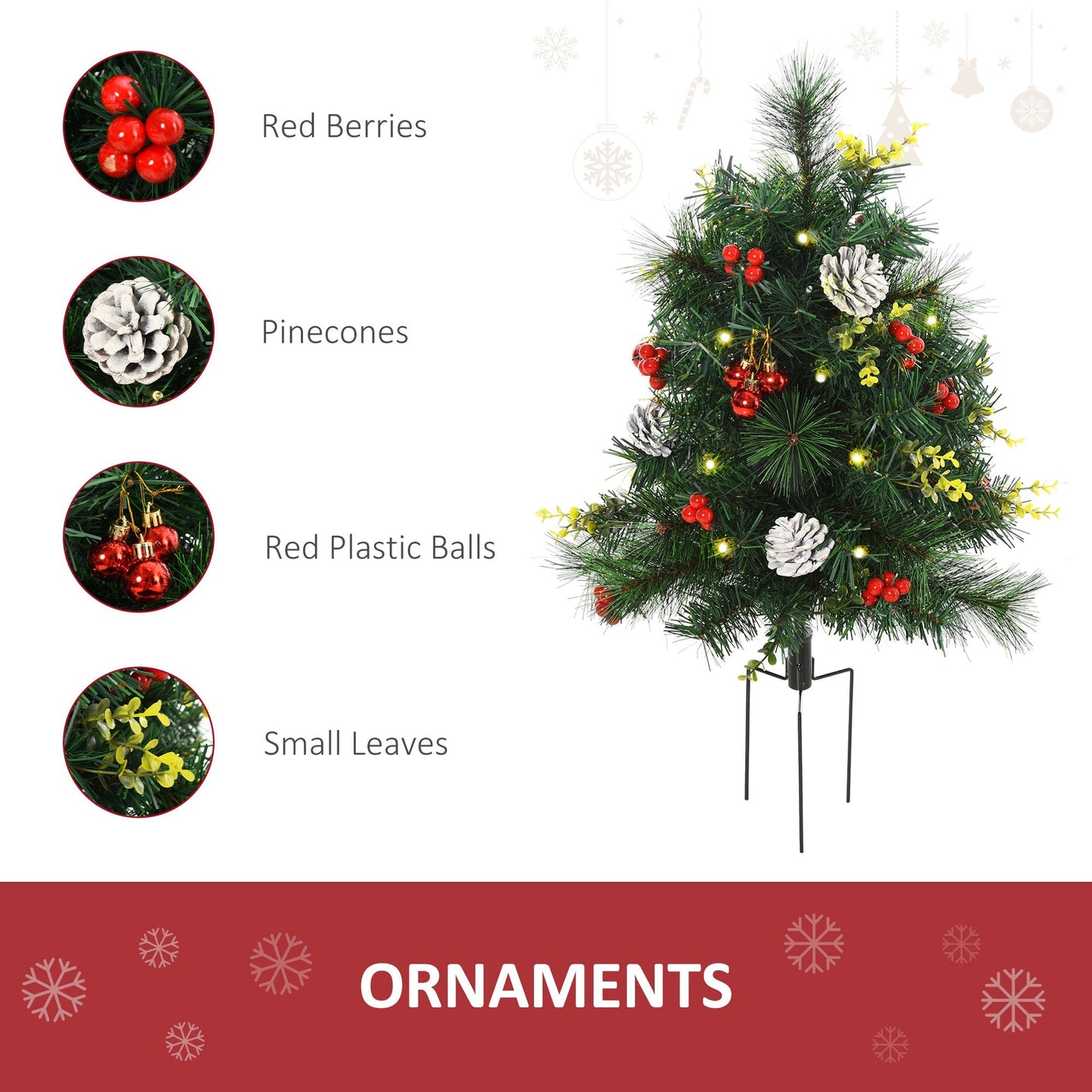 2.5ft 2 Pieces Prelit Artificial Christmas Tree with LED Light Mini Xmas Tree with Small Berry Pine Needles Pinecones Decorations for Garden Pre Lit Christmas Trees   at Gallery Canada