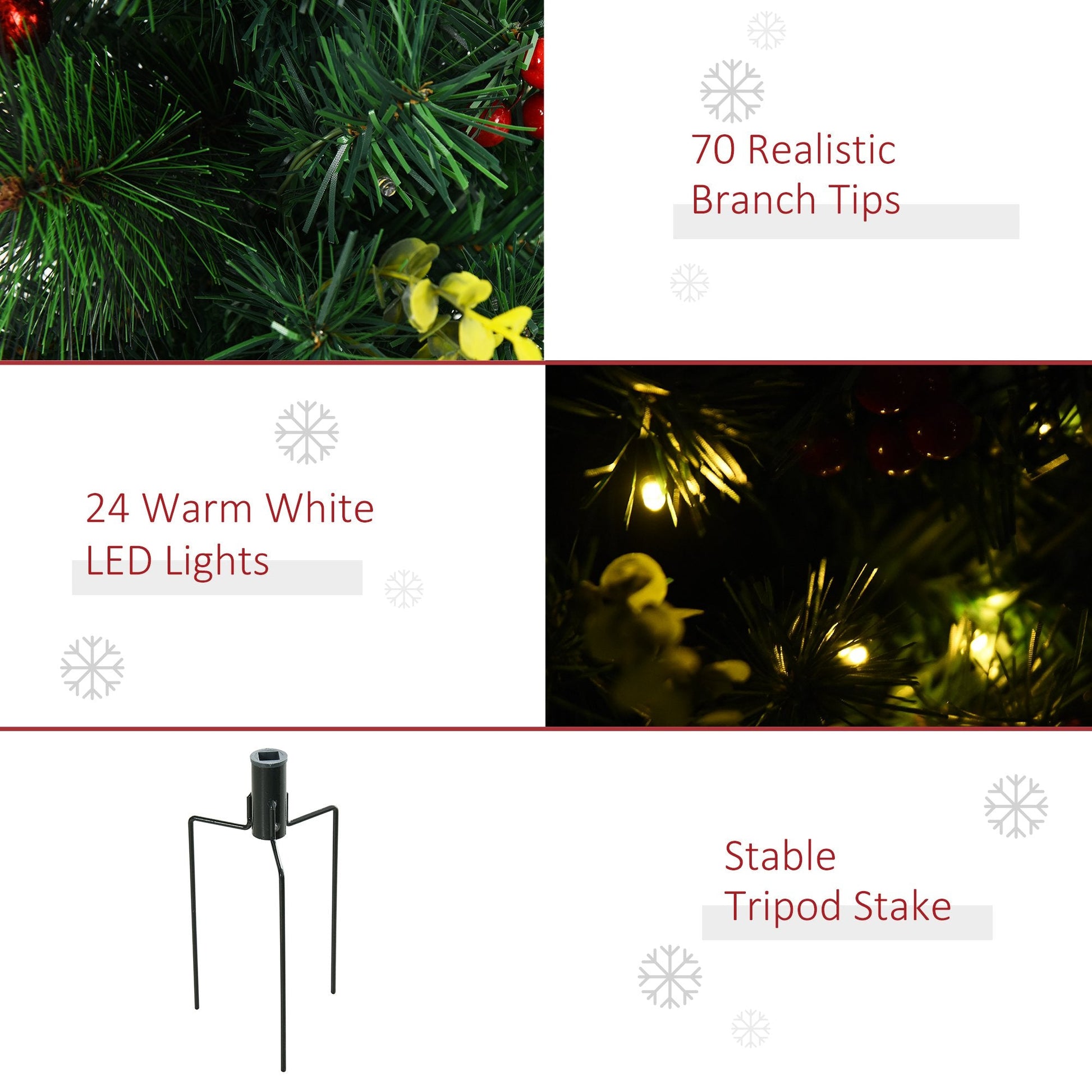 2.5ft 2 Pieces Prelit Artificial Christmas Tree with LED Light Mini Xmas Tree with Small Berry Pine Needles Pinecones Decorations for Garden Pre Lit Christmas Trees   at Gallery Canada