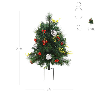 2.5ft 2 Pieces Prelit Artificial Christmas Tree with LED Light Mini Xmas Tree with Small Berry Pine Needles Pinecones Decorations for Garden Pre Lit Christmas Trees   at Gallery Canada