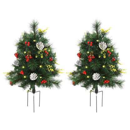 2.5ft 2 Pieces Prelit Artificial Christmas Tree with LED Light Mini Xmas Tree with Small Berry Pine Needles Pinecones Decorations for Garden Pre Lit Christmas Trees Green  at Gallery Canada