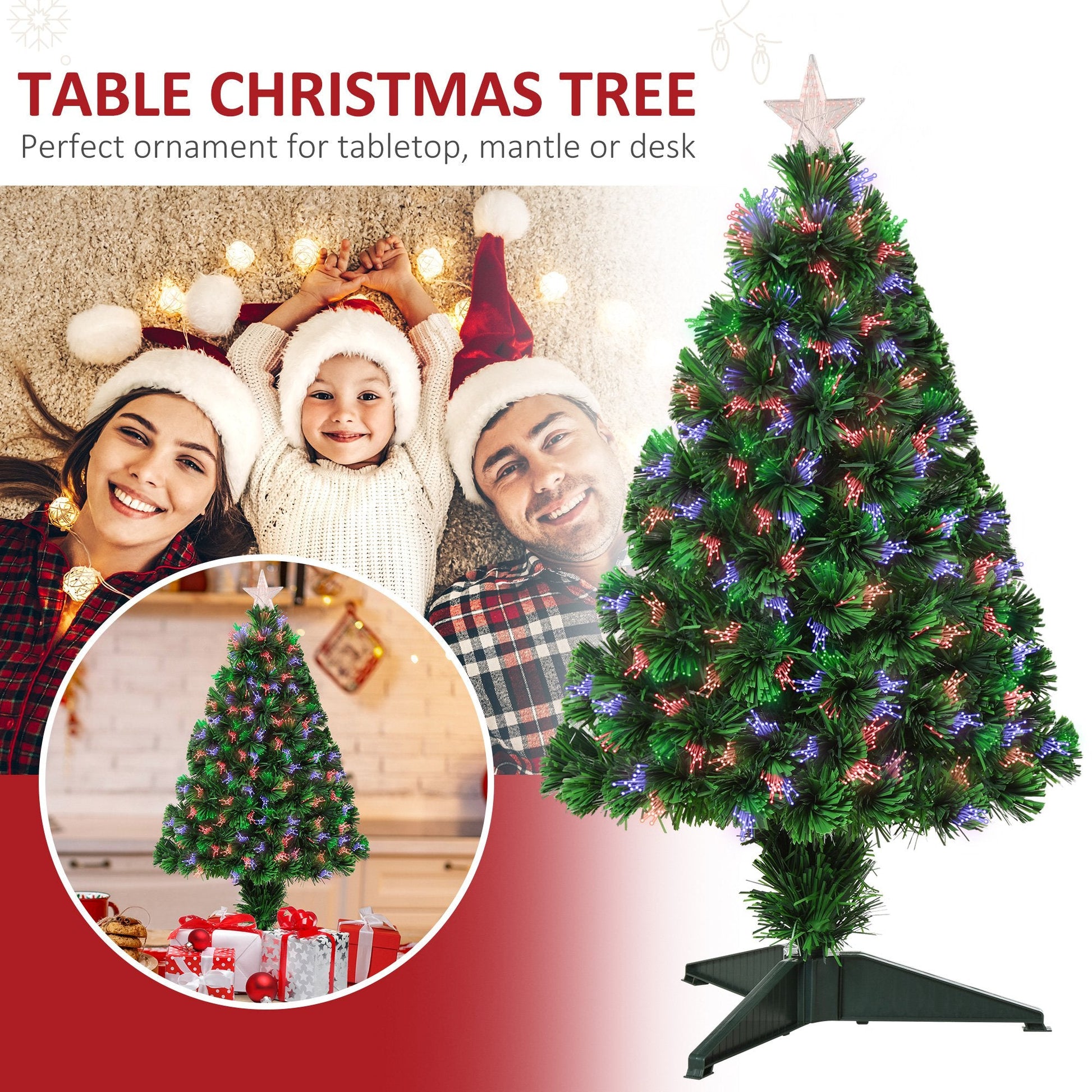 2.5FT Prelit Artificial Tabletop Christmas Tree with Fibre Optics Holiday Home Xmas Decoration for Table and Desk Geen Artificial Christmas Trees   at Gallery Canada