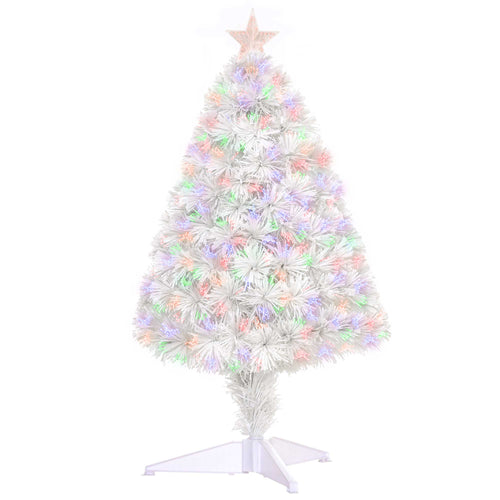 2.5FT Prelit Artificial Tabletop Christmas Tree with Fibre Optics Holiday Home Xmas Decoration for Table and Desk White