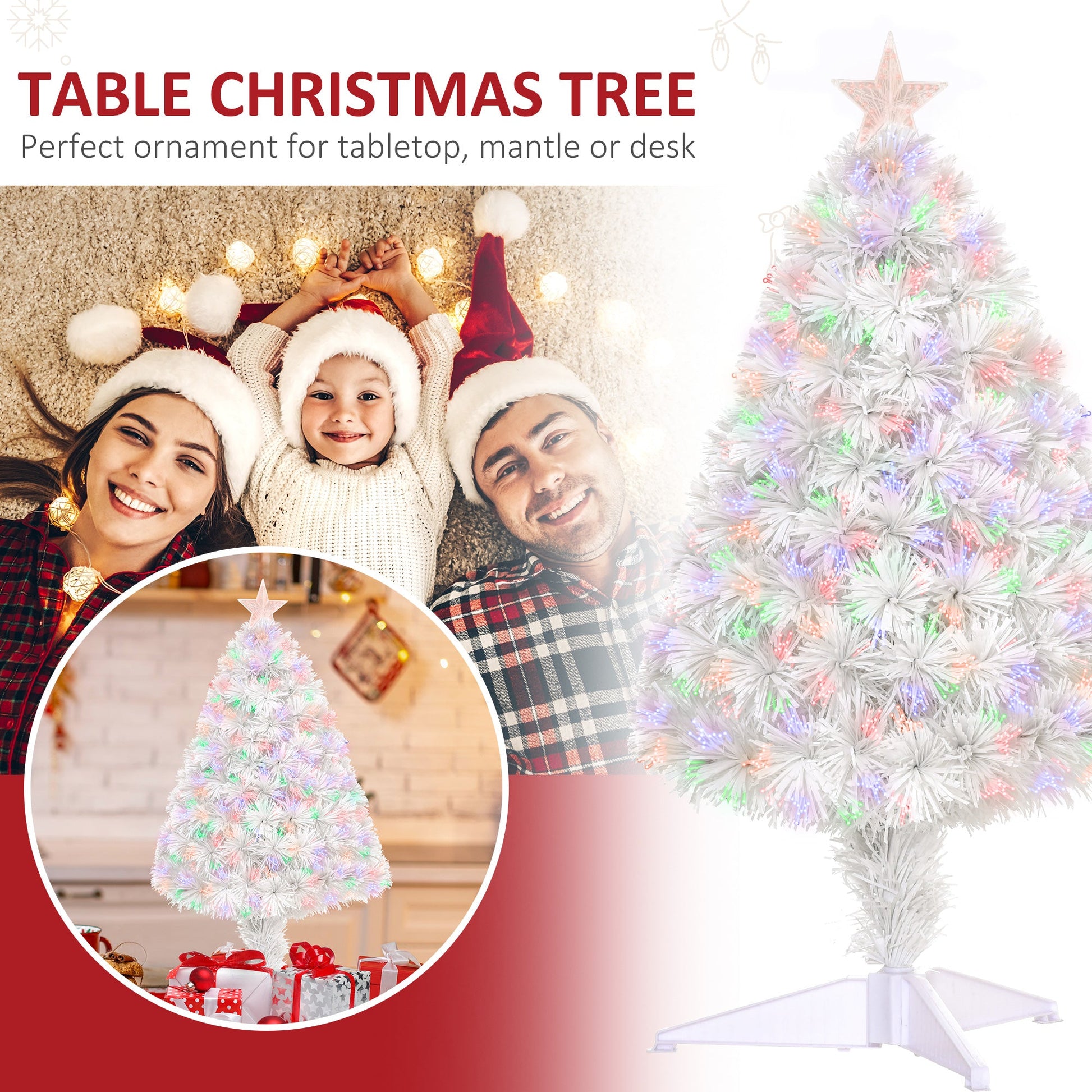 2.5FT Prelit Artificial Tabletop Christmas Tree with Fibre Optics Holiday Home Xmas Decoration for Table and Desk White Artificial Christmas Trees   at Gallery Canada