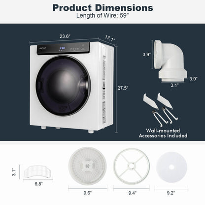 2.6 Cu.ft Compact Clothes Dryer with Touch Panel and 2 Modes, White Dryers   at Gallery Canada