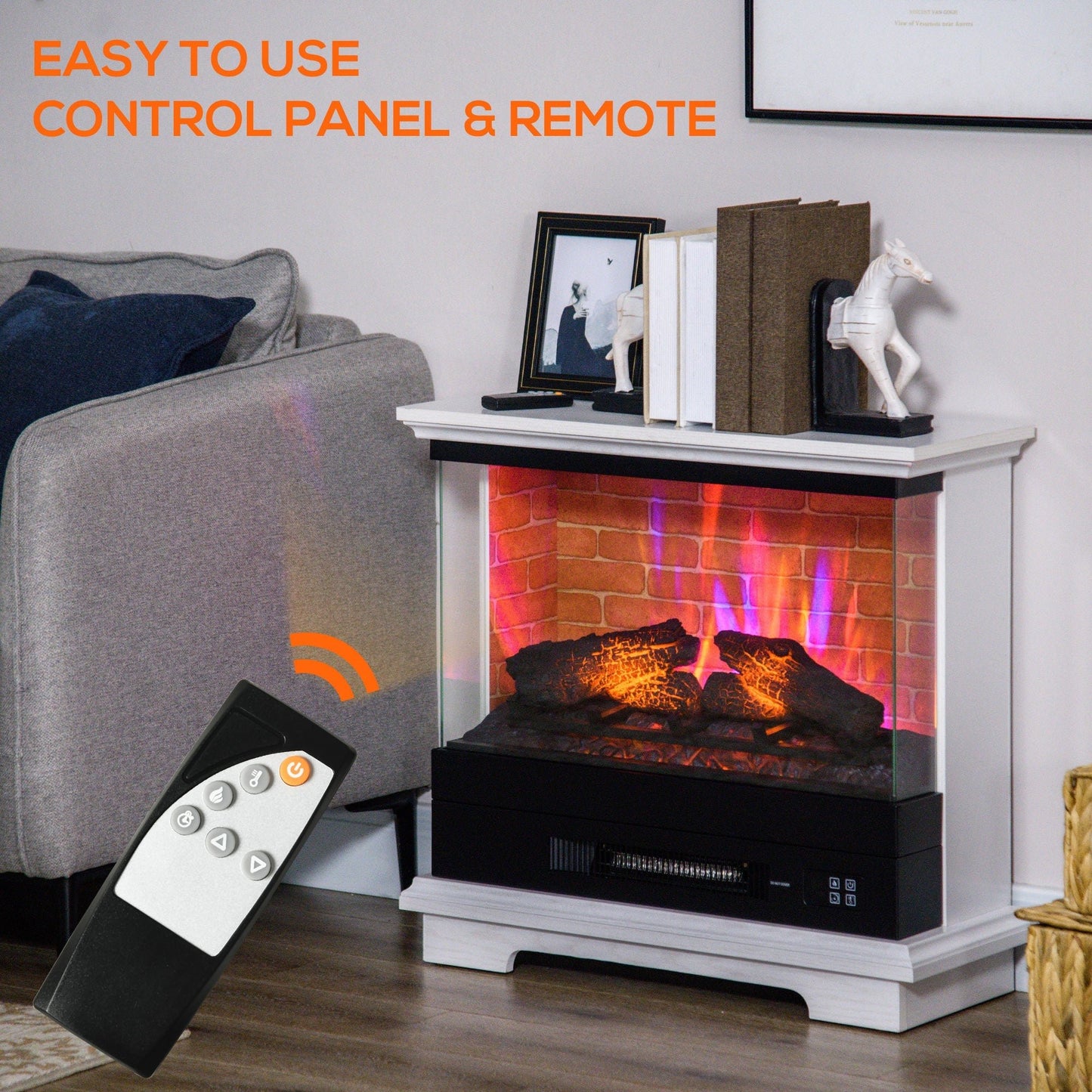 1400W 26" Freestanding Electric Fireplace Heater with Remote, Timer, White Electric Fireplaces   at Gallery Canada