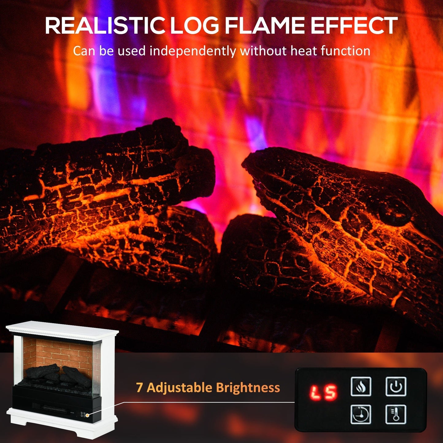 1400W 26" Freestanding Electric Fireplace Heater with Remote, Timer, White Electric Fireplaces   at Gallery Canada