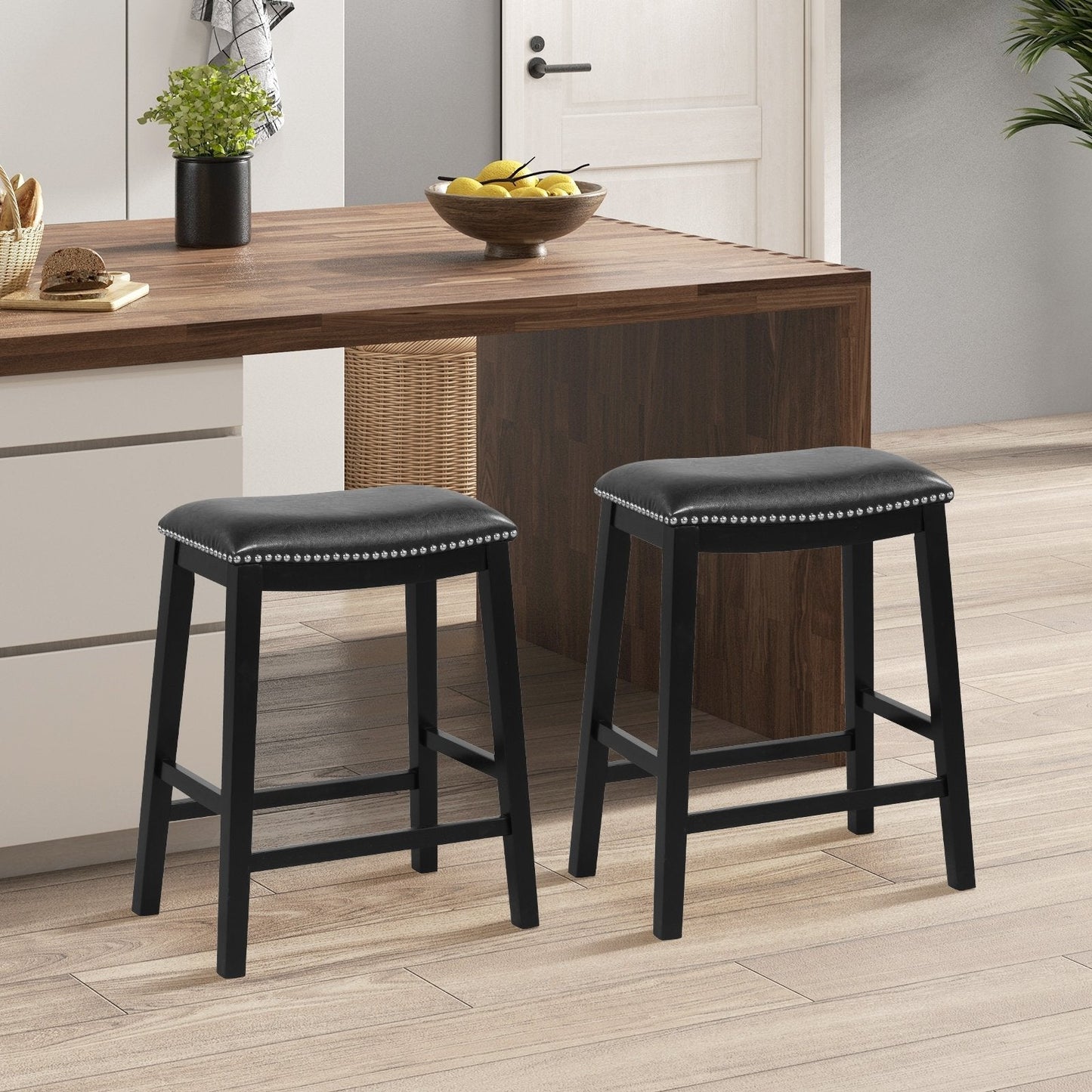 26 Inch Counter Height Bar Stool Set of 2 with Upholstered Seat, Black Bar Stools   at Gallery Canada