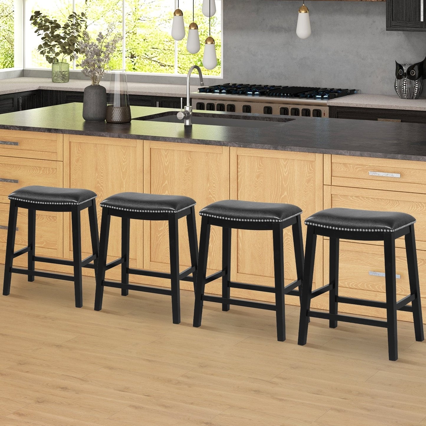 26 Inch Counter Height Bar Stool Set of 2 with Upholstered Seat, Black Bar Stools   at Gallery Canada