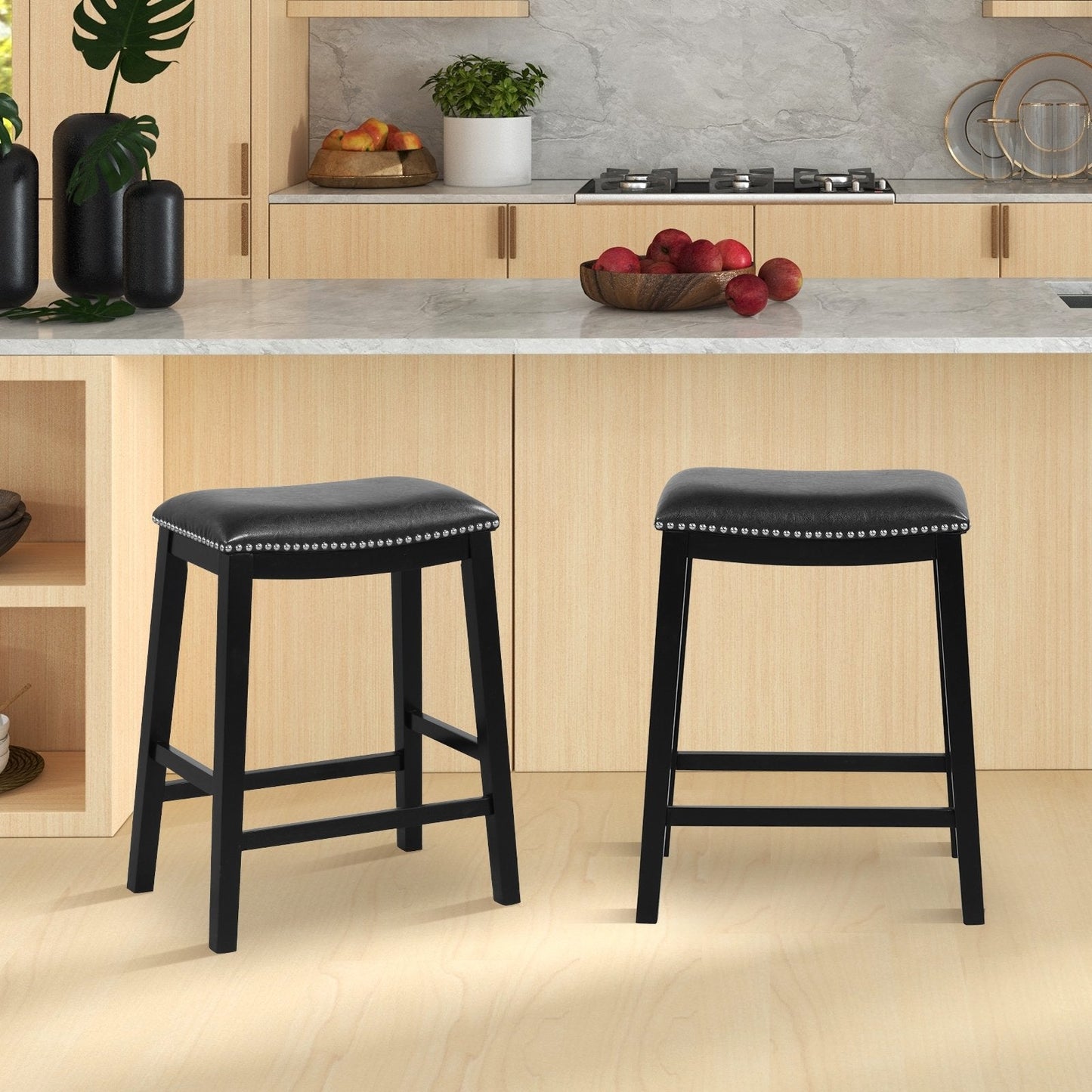 26 Inch Counter Height Bar Stool Set of 2 with Upholstered Seat, Black Bar Stools   at Gallery Canada