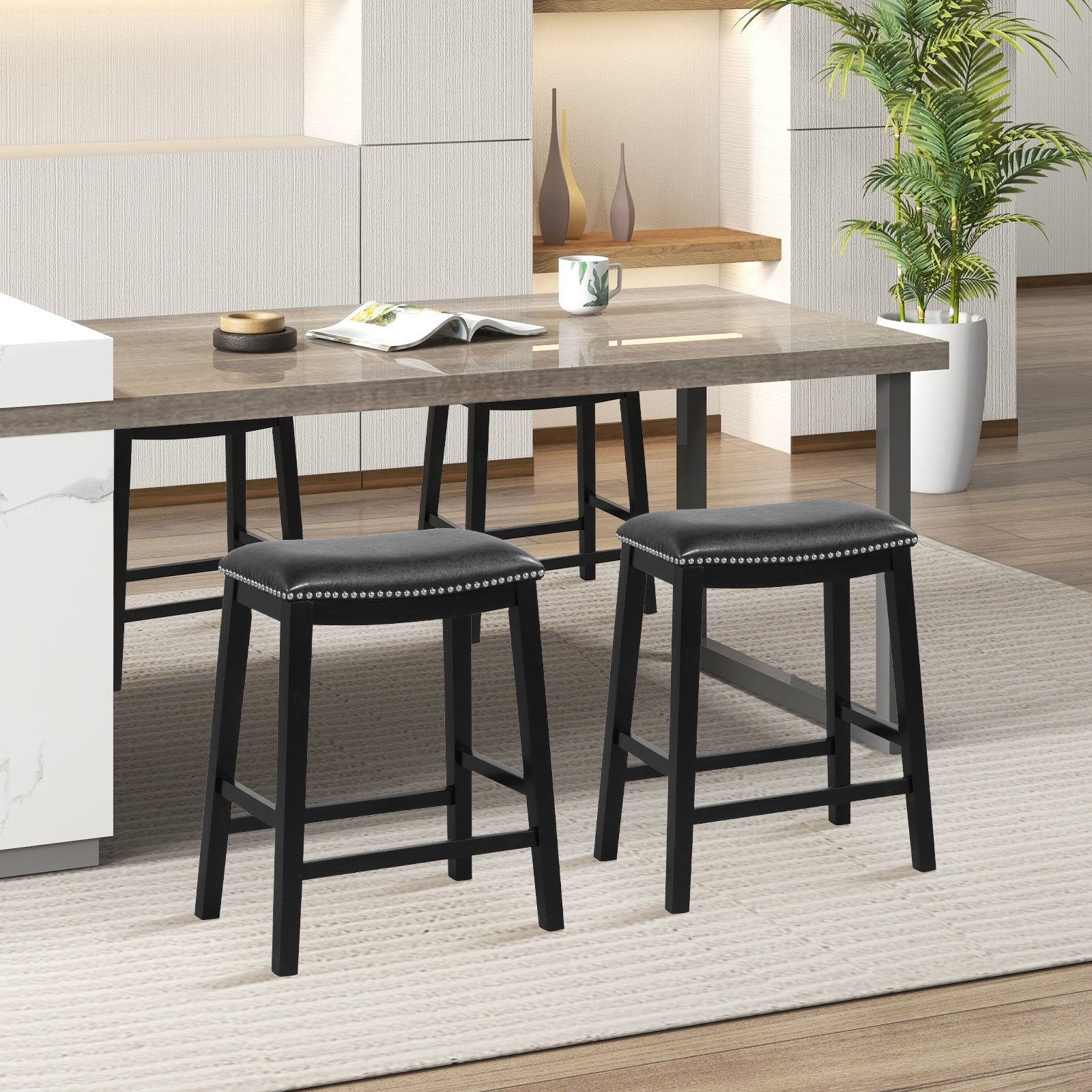 26 Inch Counter Height Bar Stool Set of 2 with Upholstered Seat, Black Bar Stools   at Gallery Canada