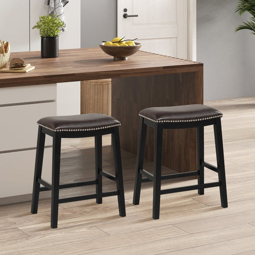 26 Inch Counter Height Bar Stool Set of 2 with Upholstered Seat, Brown