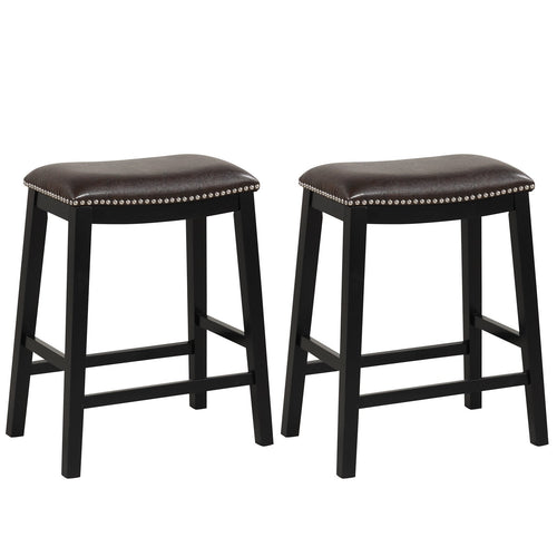 26 Inch Counter Height Bar Stool Set of 2 with Upholstered Seat, Brown