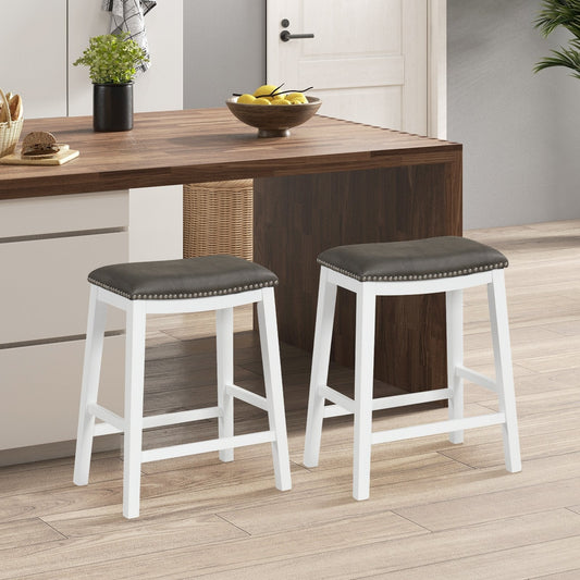 26 Inch Counter Height Bar Stool Set of 2 with Upholstered Seat, Gray Bar Stools   at Gallery Canada