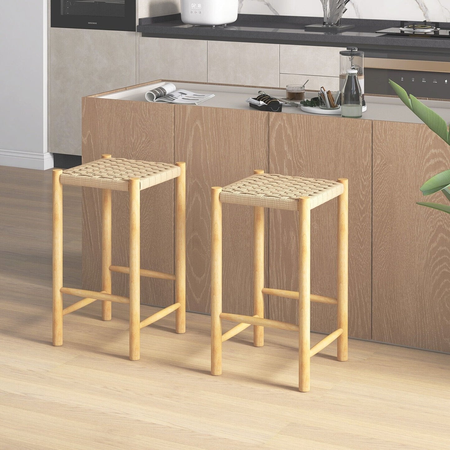 26 Inch Dining Bar Stool Set of 2, Natural Bar Stools   at Gallery Canada