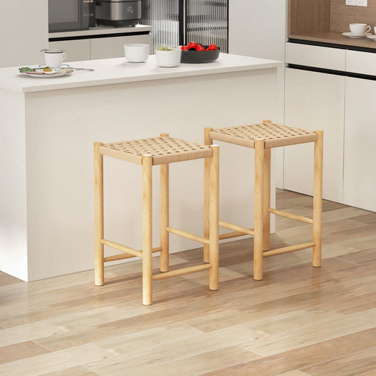 26 Inch Dining Bar Stool Set of 2, Natural Bar Stools   at Gallery Canada