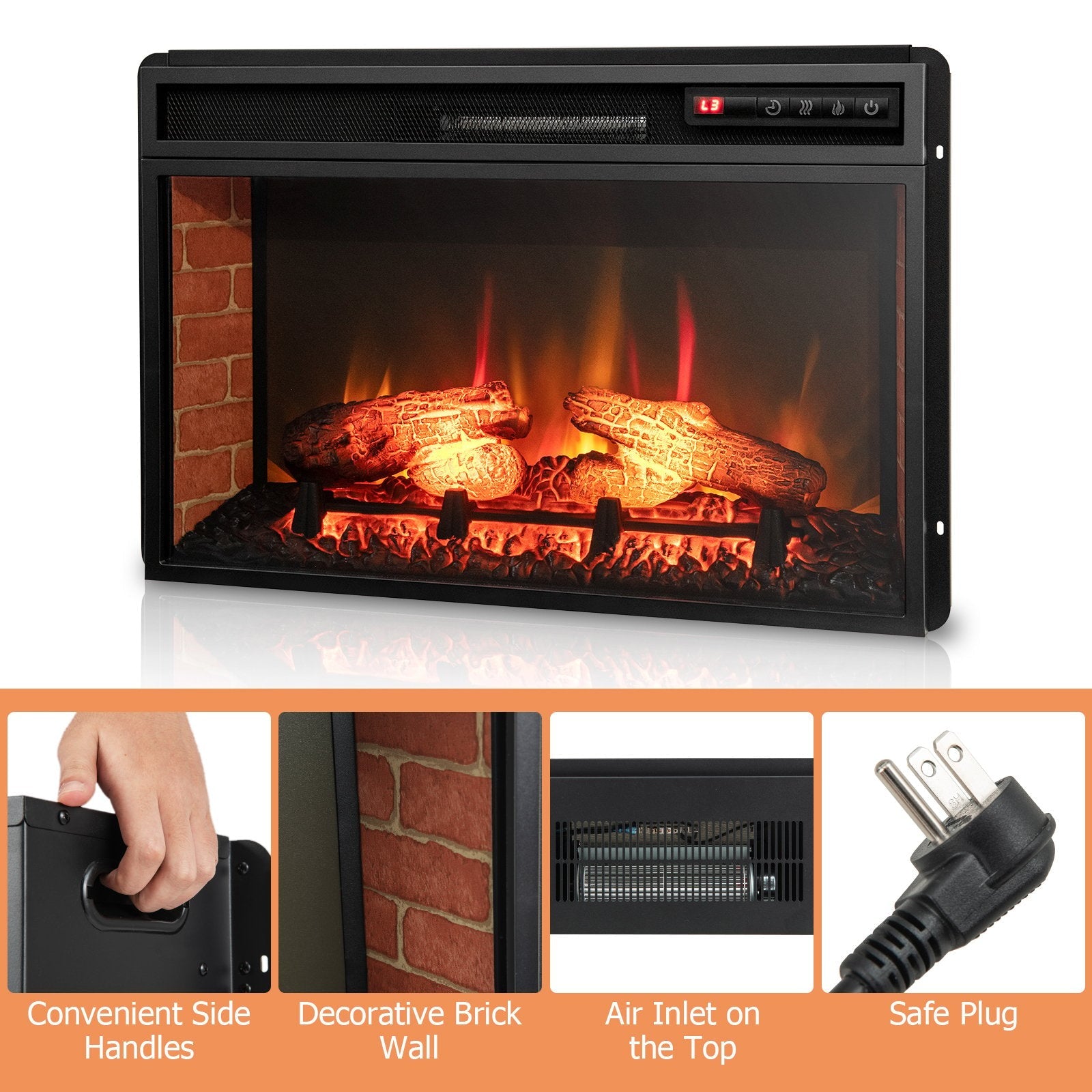 26 Inch Infrared Electric Fireplace Insert with Remote Control, Black Fireplaces   at Gallery Canada