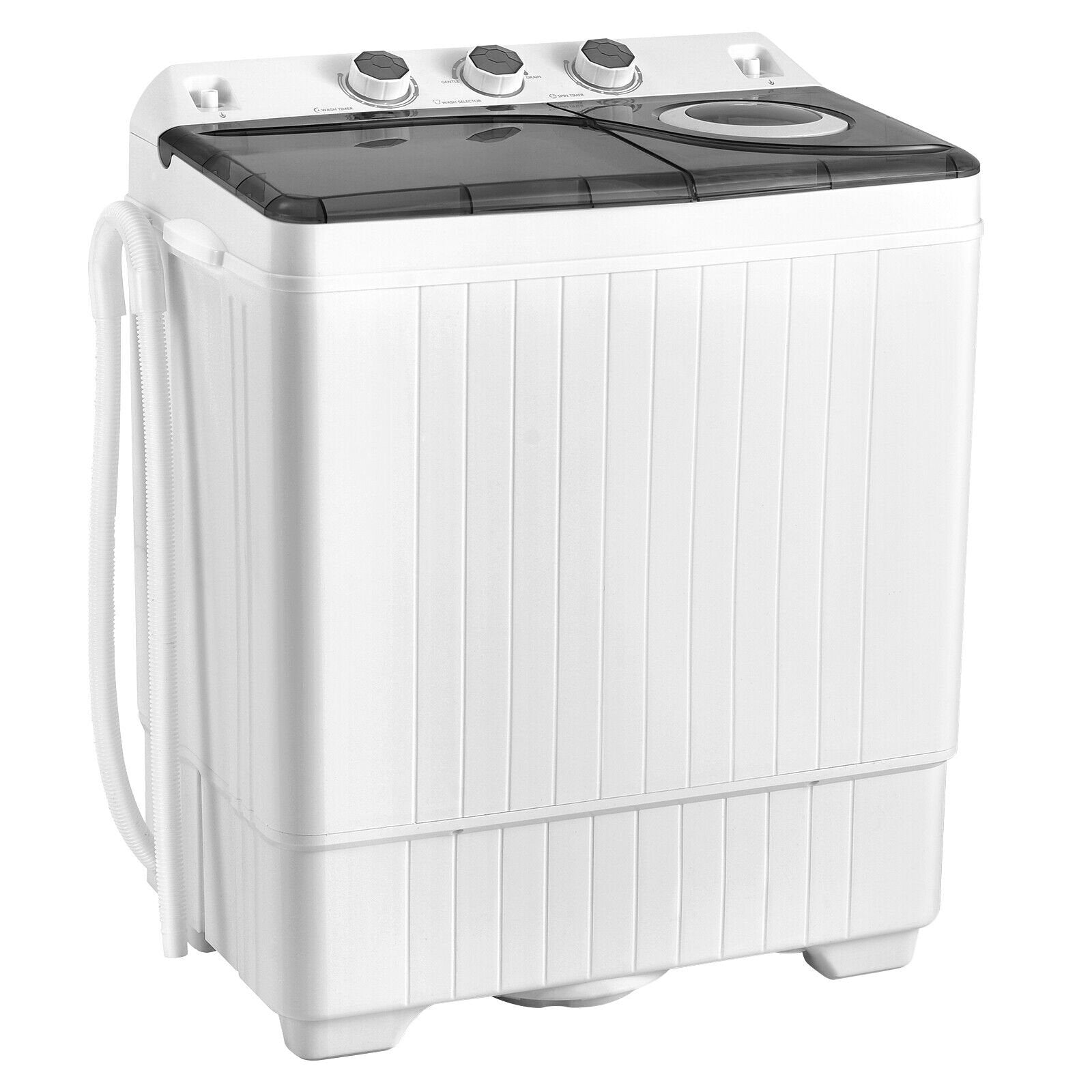 26 LBS Twin Tub Portable Washing Machine with Built-In Drain Pump, Gray Washing Machines   at Gallery Canada